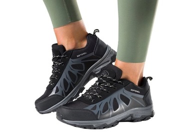 OBUWIE TREKKINGOWE DAMSKIE SOFTSHELL CZARNE SZNUROWANE SZARE DODATKI r 41