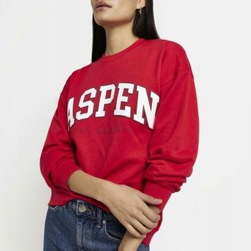 River Island NG9 ecy CZERWONA BLUZA OVERSIZE NAPISY ASPEN L