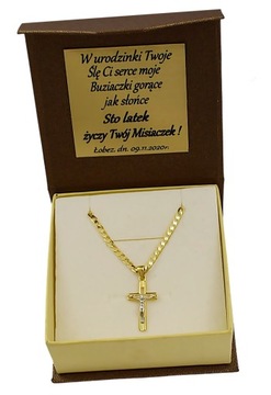 Złoty Łańcuszek Pancerka Diamentowany Pełny z Krzyżykiem 585 Grawer Gratis