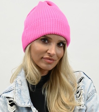 Классическая шапка модного цвета Neon Pink N1.