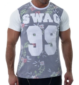 T shirt Siatka Skóra Swag Kwiaty Biały