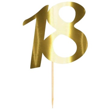 TOPPER na tort DEKORACJA na 18 URODZINY liczba złoty METALIK