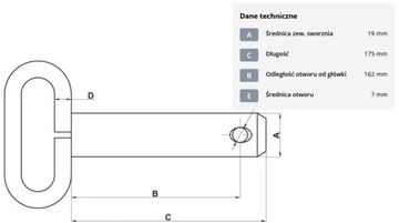 SWORZEŃ PROSTY BOLEC Z UCHWYTEM 19MM DŁ.162MM