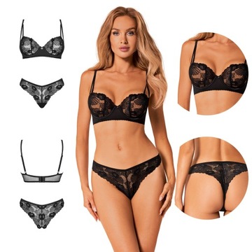 Biustonosz i stringi sexy komplet bielizna erotyczna Obsessive czarny M/L