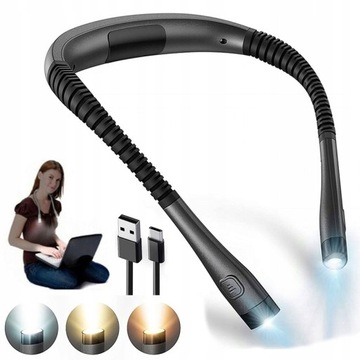 LAMPKA LED NA SZYJĘ LAMPKA DO CZYTANIA KSIĄŻEK USB