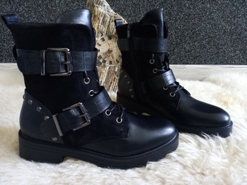 CZARNE TRAPERKI -37- BOTKI WORKERY WĘŻOWA SKÓRKA