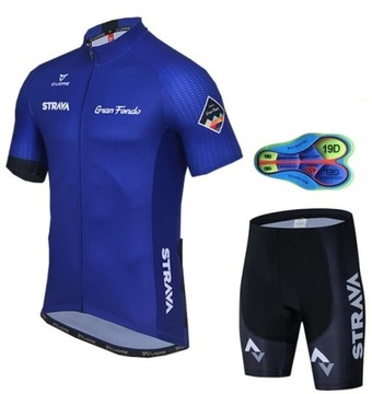 STRÓJ ROWEROWY MĘSKI STRAVA NIEBIESKI SPODENKI ŻELOWE KOMPLET ROWEROWY, M