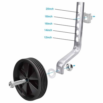 БОКОВЫЕ ПОДДЕРЖИВАЮЩИЕ КОЛЕСА ДЛЯ ВЕЛОСИПЕДА 12–20 ДЮЙМОВ, ЧЕРНЫЕ УНИВЕРСАЛЬНЫЕ