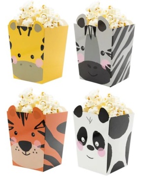 Pudełka na popcorn Zwierzęta Zoo 4 sztuki Urodziny