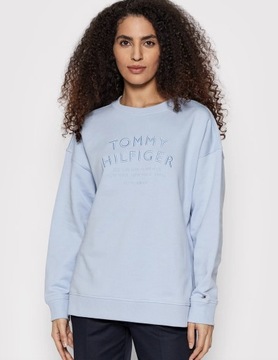 Bluza Damska Oversize Tommy Hilfiger Błękitna z Haftem r.L