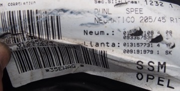 KOLO REZERVY DISK + PNEUMATIKA OPEL ASTRA VECTRA ZAFIRA 5X110 ET43 R15 2150150