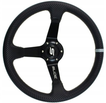 KIEROWNICA SPORTOWA 35cm ALU RAJDOWA WZÓR CARBON CZARNA + SZARY PASEK SLIDE