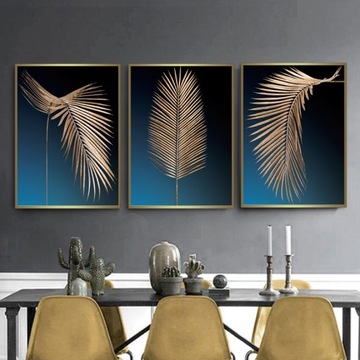 3X PLAKAT TRYPTYK ZŁOTE PALMY LIŚCIE A2 42x59,4 cm