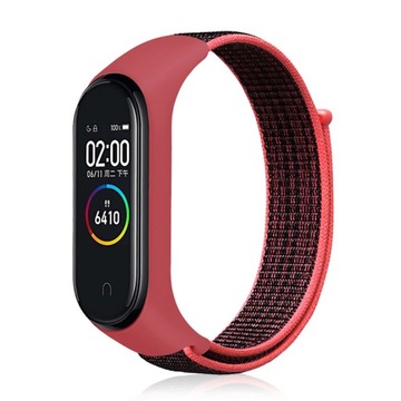OPASKA PASEK do XIAOMI MI BAND ZAMIENNA 3/4/5/6 NYLON MALINOWA Z CZARNYM