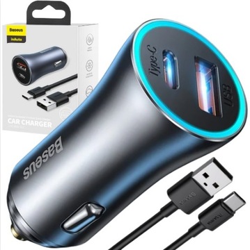 BASEUS SZYBKA ŁADOWARKA SAMOCHODOWA USB USB-C 40W + KABEL TYPE-C ZESTAW