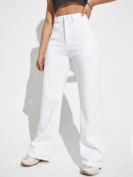Shein kbu białe nogawki stan spodnie jeans szerokie wysoki XS NI3