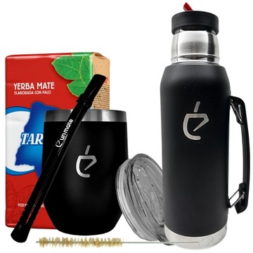 Duży termiczny zestaw do yerba mate: termos, bombilla, termolid, taragui