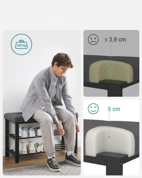 Szafka na Buty Regał z Tapicerowanym Siedziskiem Loft