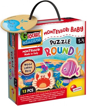 Lisciani 13 elementów Zwierzęta Morskie 304-96916 BABY WOOD PUZZLE ROUND