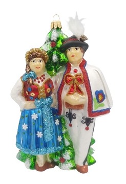 BOMBKI CHOINKOWE SZKLANE Para góralska 16cm