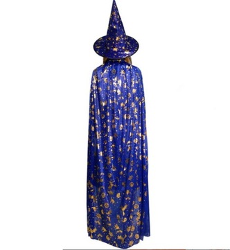 STRÓJ CZARODZIEJA magika andrzejki halloween KAPELUSZ PELERYNA 80cm