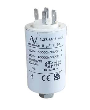 Kondensator rozruchowy silnika 8uF 420V 450V 470V KEMET AV styki śruba