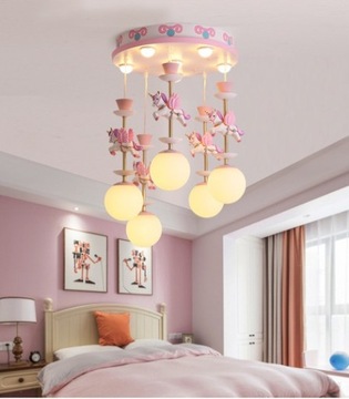 Розовая люстра с единорогом, потолочная лампа для детской комнаты принцессы E12