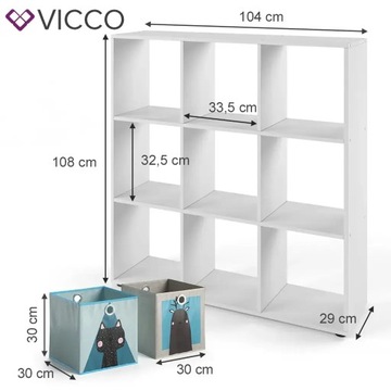 NOVE БЕЛЫЙ КНИЖНЫЙ ШКАФ С 9 ОТДЕЛЕНИЯМИ С ЯЩИКАМИ VICCO