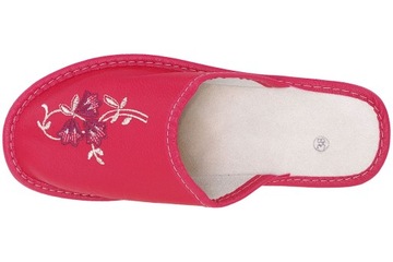 Pantofle damskie skórzane kryte kapcie góralskie klapki domowe czerwone 39
