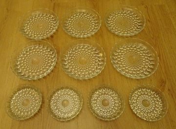 Talerzyki deserowe Drost, huta Ząbkowice krople rosy, PRL, Vintage 10 sztuk