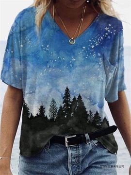 T-shirt z krótkim rękawem kobiety malarstwo pejzaż