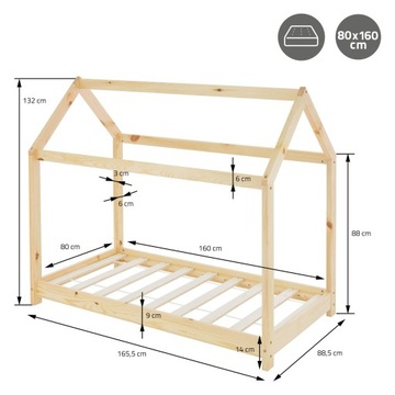 Детская кроватка с балдахином и каркасом 80х160 см Натуральный