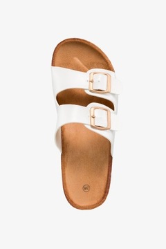 ТАПОЧКИ ЖЕНСКИЕ БЕЛЫЕ НА ПРОФИЛИРОВАННОЙ ПРОБКОВОЙ ПОДОШВЕ, ПЛОСКИЕ, размер 38