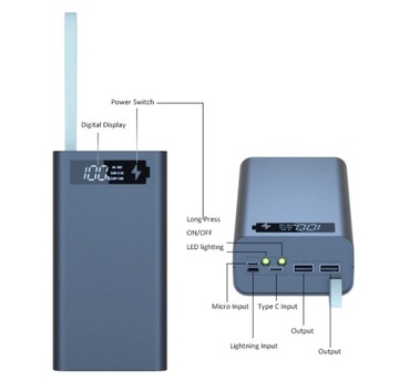 PowerBank 12x 18650 USB C Micro Выдвижной футляр