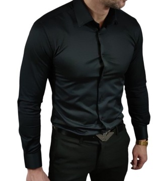 Koszula Męska Czarna Długi Rękaw Bawełna Wizytowa Gładka Slim Fit 39/40 M