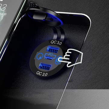 SAMOCHODOWA ŁADOWARKA DO TELEFONU LED QC 3.0 PD USB + PD 60W 12V 24V