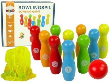 DREWNIANE KRĘGLE GRA ZRĘCZNOŚCIOWA BOWLING KRĘGIELNIA 11 ELEMENTÓW