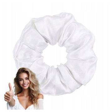 Gumka do włosów SATYNOWA scrunchies biała BEZPIECZNA z połyskiem WYGODNA
