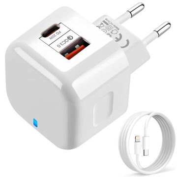 SZYBKA ŁADOWARKA SIECIOWA QC 3.0 PD 20W DO TELEFONU + KABEL USB-C LIGHTNING