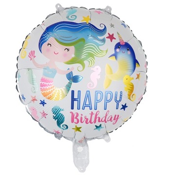 Balon foliowy okrągły Morski Syrenka Arielka 45cm Syrena Narwal urodziny
