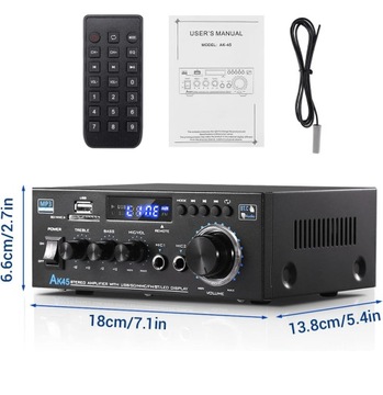 СТЕРЕО-УСИЛИТЕЛЬ HIFI, КАНАЛ 2.0, АУДИОПЛЕЕР BLUETOOTH 5.0, 40 Вт + 40 Вт