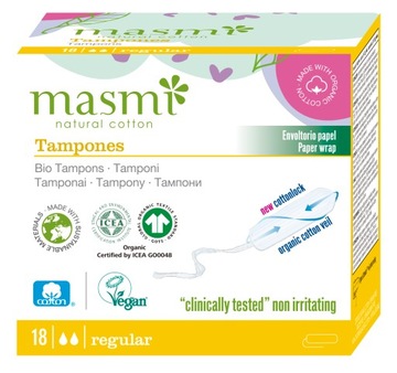 Tampony ekologiczne Regular (bez aplik.) Masmi BIO 100% bawełna 18 szt.