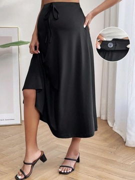 ЧЕРНАЯ ЮБКА МИДАСИ С ЦВЕТОМ ДЛЯ беременной, РЕГУЛИРУЕМАЯ ПО ​​ТАЛИИ SHEIN 44