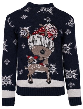 SWETER ŚWIĄTECZNY GRANAT WEŁNA RENIFER RUDOLF 2XL