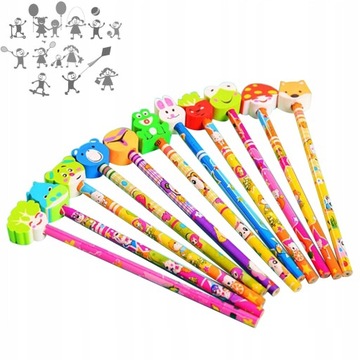 КАРАНДАШ С ЛАСТИКОМ ДЛЯ ДЕТСКОГО НАБОР ЦВЕТНЫХ ШКОЛЬНЫХ КАРАНДАШЕЙ | 24 шт.