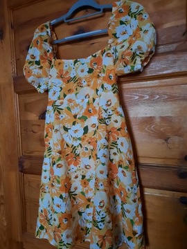 Sukienka kwiatowa żółto -orange (38) H&M
