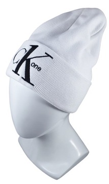 CALVIN KLEIN BIAŁA CZAPKA BEANIE BAWEŁNA