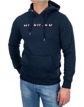 BLUZA TOMMY HILFIGER MĘSKA DUŻE KOLOROWE LOGO GRANATOWA Z KAPTUREM S