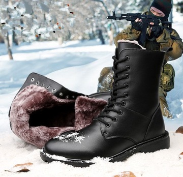 Zimowe wyściełane ciepłe wodoodporne skórzane taktyczne buty wojskowe