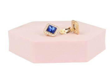 Klipsy do uszu złote z niebieskim kryształem